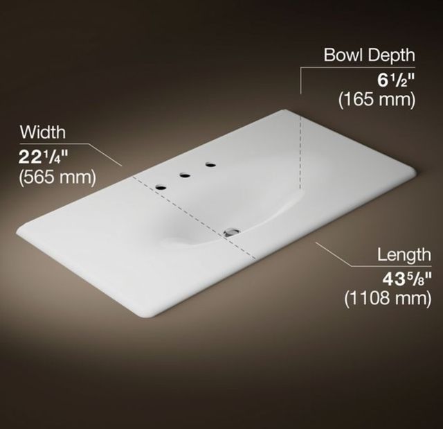 Kohler Iron/Impressions® White 43" Enameled Cast Iron Vanity Top with Integrated Oval Sink-2