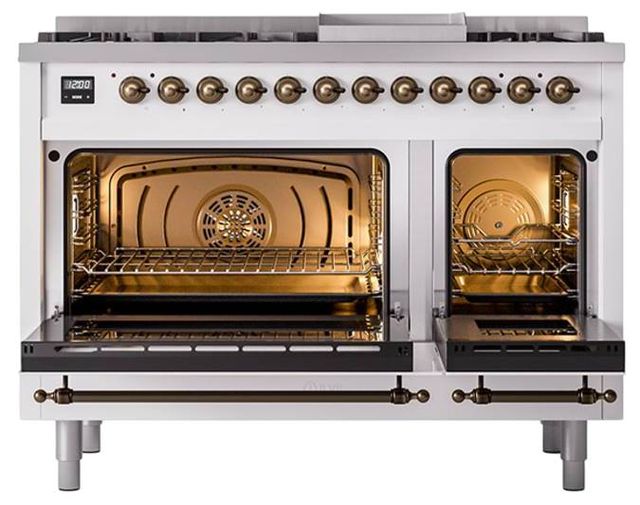 Ilve® Nostalgie II Noblesse 48'' Custom RAL Color Pro Style Dual Fuel Range with Burnished Trim-2