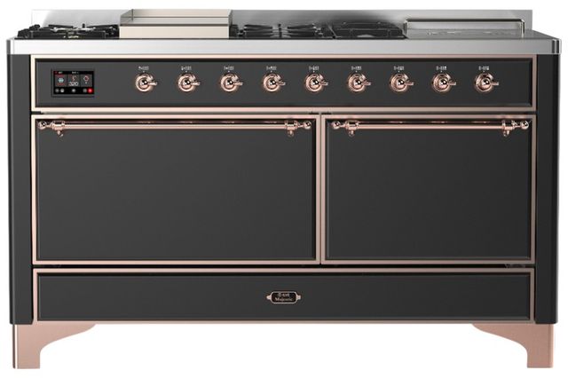 Ilve® Majestic III 60" Graphite Matte Pro Style Dual Fuel Liquid Propane Range with Solid Door and Copper Trim-0