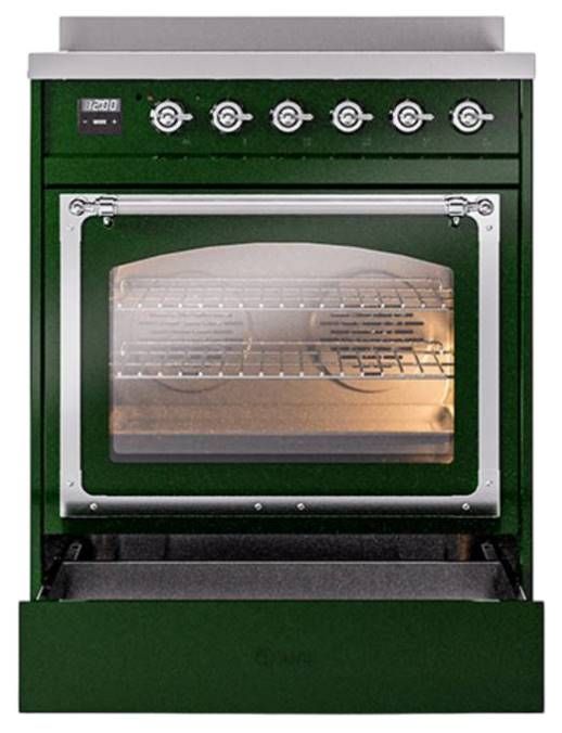 Ilve® Nostalgie II Noblesse 30'' Emerald Green Pro Style Induction Range with Chrome Trim-3