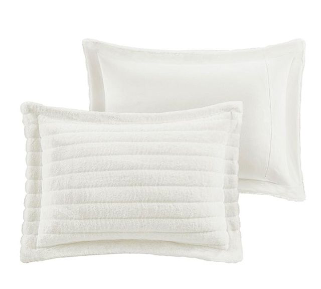 Olliix by Madison Park Amara Ivory Full/Queen Faux Fur Comforter Set-1
