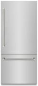 ZLINE Autograph Edition 36" 19.8 Cu. Ft. Stainless Steel Built In Bottom Freezer Refrigerator with Water Dispenser, Ice Maker, Graphite Gray Interior and Polished Nickel Helix Handles-0