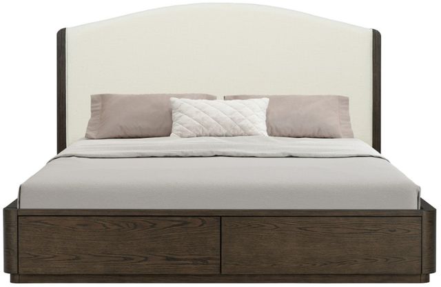 Flexsteel® Athens Chocolate Brown/Ivory King Upholstered Panel Storage Bed-1