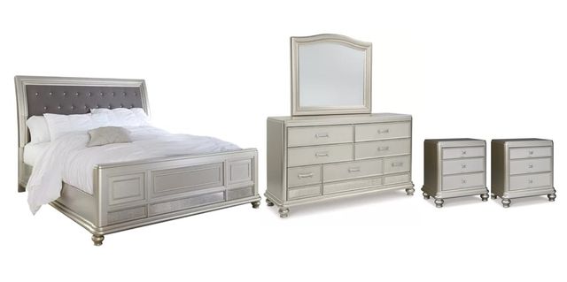 Signature Design by Ashley® Coralayne 5-Piece Silver King Sleigh Bed Set-0