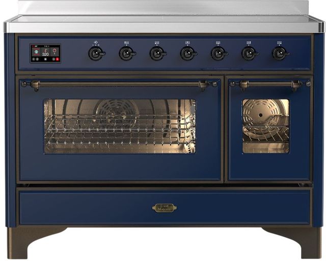 Ilve® Majestic III 48" Midnight Blue Pro Style Induction Range with Triple Glass Door and Burnished Trim-0