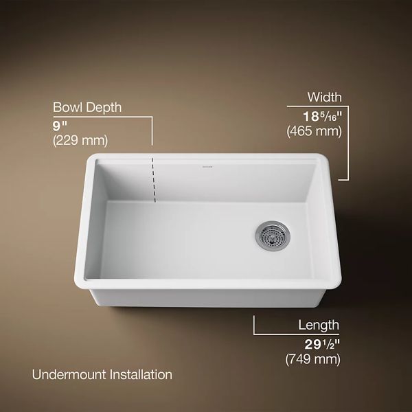 KOHLER® Billings® Matte White 30" Undermount Single-Bowl Workstation Kitchen Sink-3