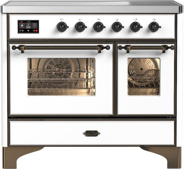 Ilve® Majestic III 40" White Pro Style Induction Range with Triple Glass Door and Burnished Trim-0