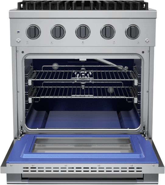 Hauslane HausPro 30" Stainless Steel Pro-Style Dual Fuel Range with Black Stainless Steel Knobs-2