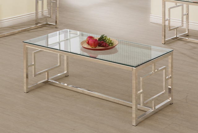 Coaster® Merced Tempered Glass Top Coffee Table with Nickel Square Base-1