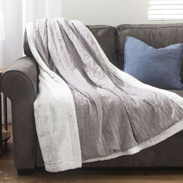 Concept ZZZ White/Gray 50x70 Matelasse & Faux Fur Throw-4
