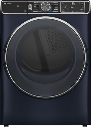 Front view of the GE Profile™ 7.8 Cu. Ft Sapphire Blue Gas Dryer