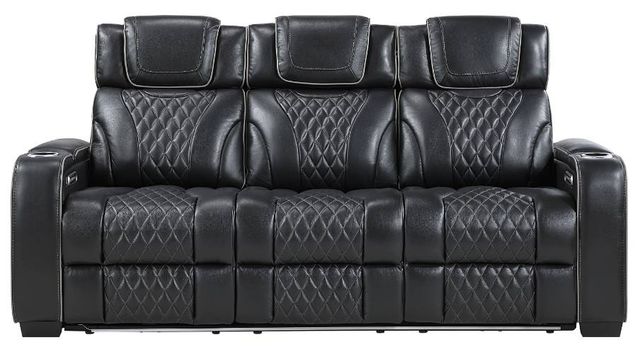 Homelegance®  Apex Black Leather Double Power Reclining Sofa with Center Console-3