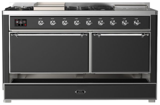 Ilve® Majestic III 60" Graphite Matte Pro Style Dual Fuel Natural Gas Range with Solid Door and Chrome Trim-2