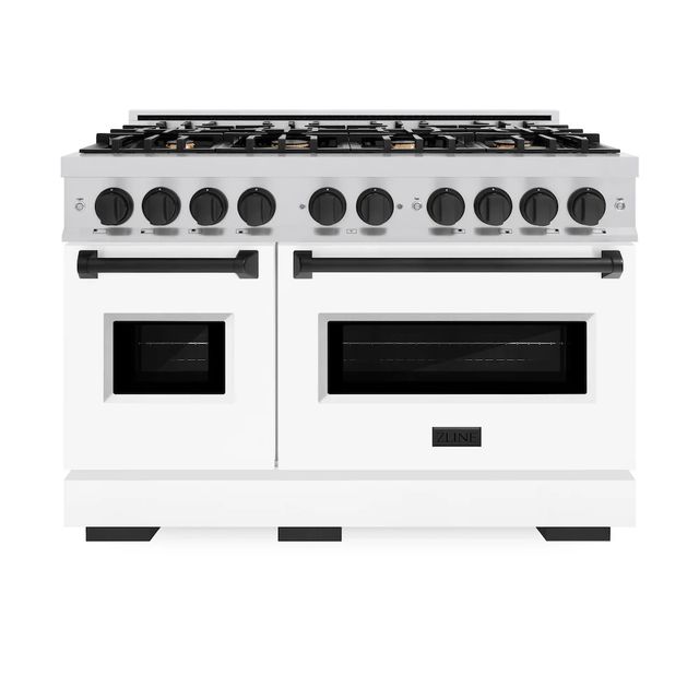 ZLINE Classic Series Autograph Edition 48" Stainless Steel Pro Style Dual Fuel Range with White Matte Door and Matte Black Accents-0