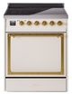 Ilve® Nostalgie II Noblesse 30'' Antique White Pro Style Induction Range with Brass Trim-0