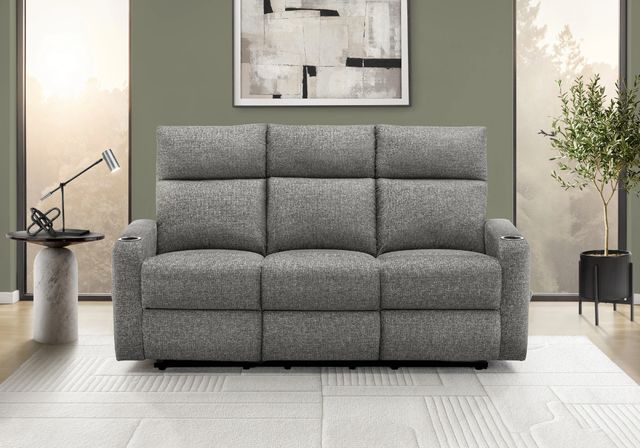 Monarch Specialties Inc. Dark Grey 70" Small Upholstered Manual Reclining Sofa-1
