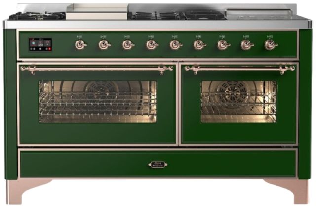Ilve® Majestic III 60" Emerald Green Pro Style Dual Fuel Liquid Propane Range with French Top and Copper Trim-0