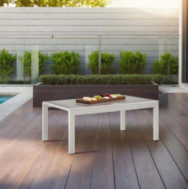 Linon Key Largo Gray Aluminum Glass Top Outdoor Coffee Table-2
