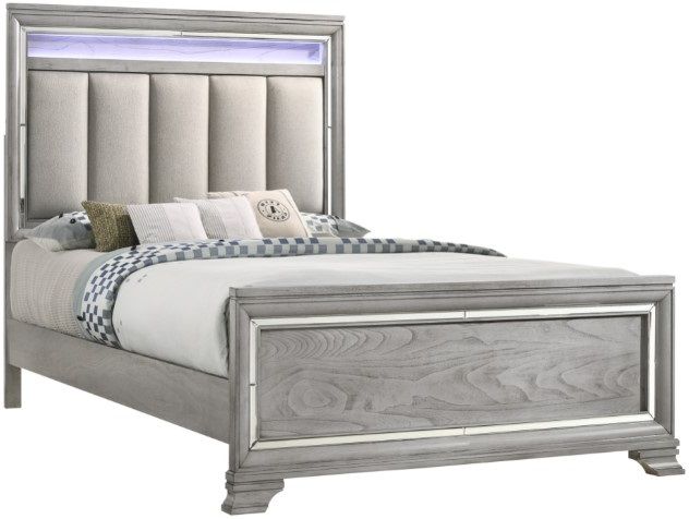 Crown Mark Vail Gray Queen Upholstered Panel Bed-1