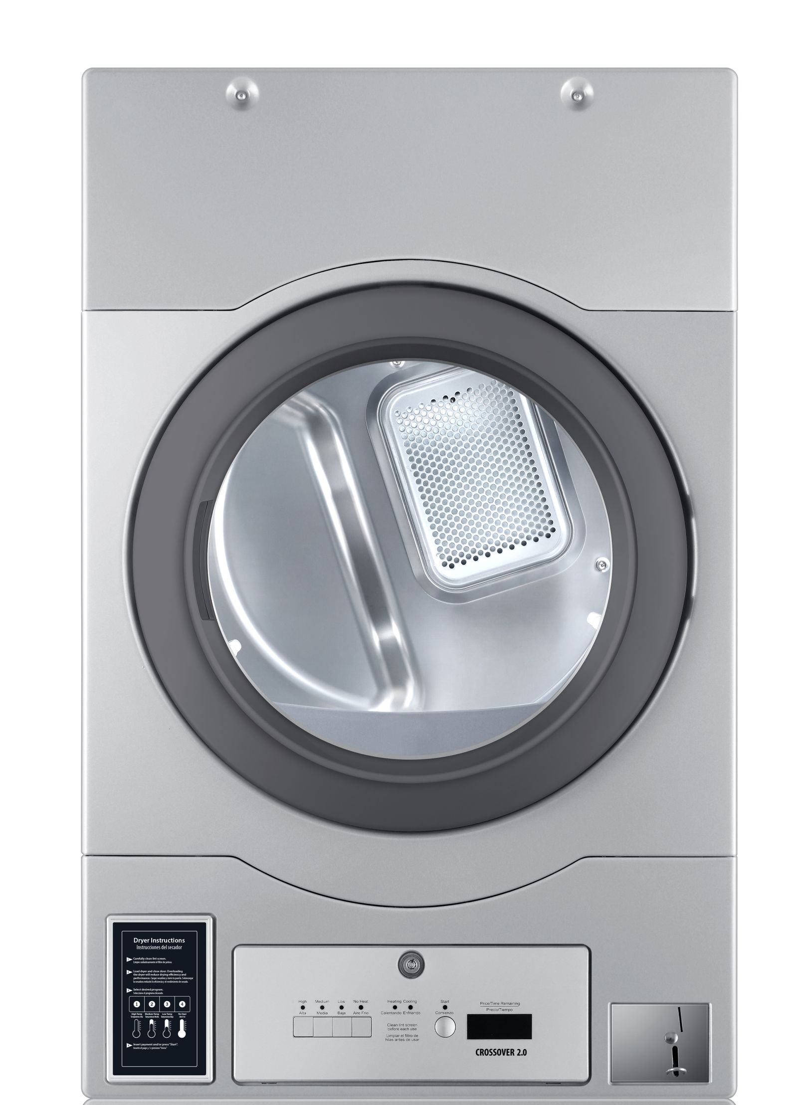 Crossover True Commercial Laundry - 7.0 Cu. Ft. Silver Heavy Duty Bottom Control Gas Dryer with Coin Option/Card Ready Included (Stacked application)