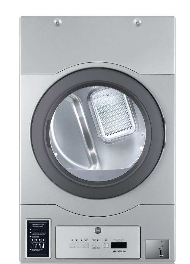 Crossover True Commercial Laundry - 7.0 Cu. Ft. Silver Heavy Duty Bottom Control Gas Dryer with Coin Option/Card Ready Included (Stacked application)-0
