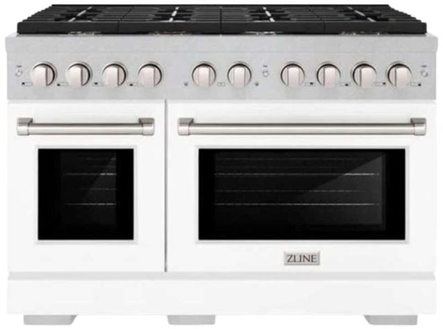 ZLINE 48" Satin Stainless Steel Pro Style Gas Range with White Matte Door-0