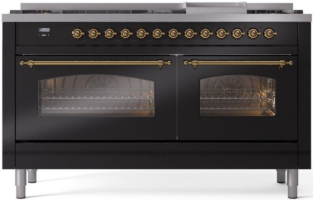 Ilve® Nostalgie II Series 60" Glossy Black Pro Style Dual Fuel Range-0