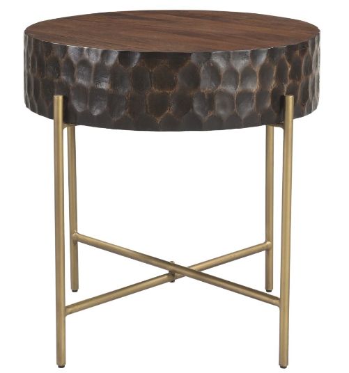 Home Trends & Design Santa Cruz Brown Round Side Table with Antique Bronze Base-0