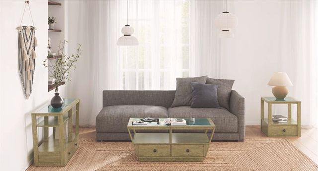 Magnussen Home® Hardison Glass Top Rectangular Sofa Table with Warm Stone Base-2