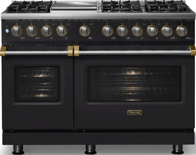 Viking® 5 Series 48" Onyx Pro Style Dual Fuel (LP) Range with Brushed Brass Trim-2