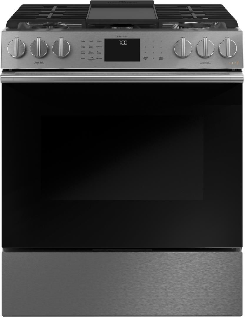Café™ 30" Platinum Glass Slide In Gas Range