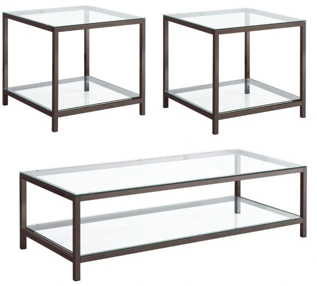 Coaster® Trini 3-Piece Tempered Glass Top Occasional Table with Black Nickel Base Set-0