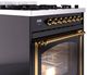 Ilve® Nostalgie II Noblesse 30" Glossy Black Pro Style Dual Fuel Range with Brass Trim-4
