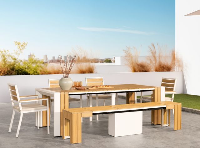 Transformer Table Transformer Light Gray/Light Oak Aluminum/Polystyrene Outdoor Extendable Dining Bench-2