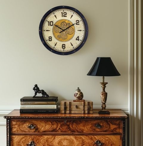 YHD Black/Gold Venetian Round Gear Clock-1
