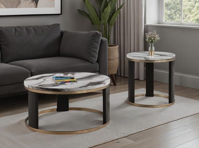 Furniture of America® Bogor Black/White Cocktail Table with Black/Gold Base-1