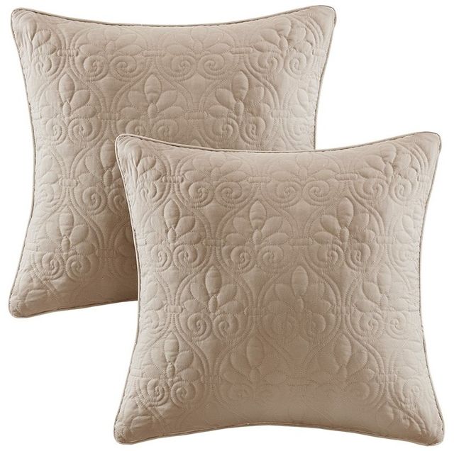 Olliix by Madison Park Quebec 2 Khaki 20"x20" Quilted Square Pillow Pair-0