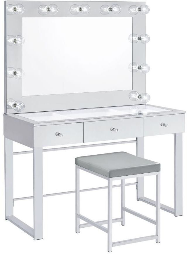 Coaster® Umbridge Chrome/Light Gray Vanity Stool-3