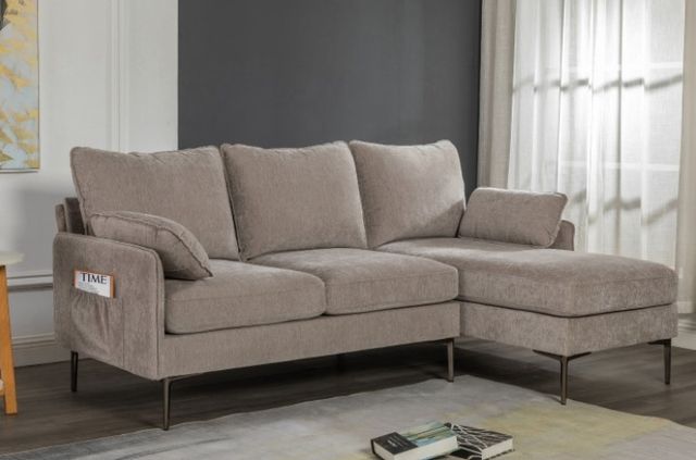 Mazin Furniture Mercury 2-Piece Taupe Reversible Chaise Sofa Sectional-2