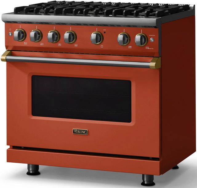 Viking® 5 Series 36" Spiced Cider Pro Style Gas (LP) Range with Brushed Brass Trim-2