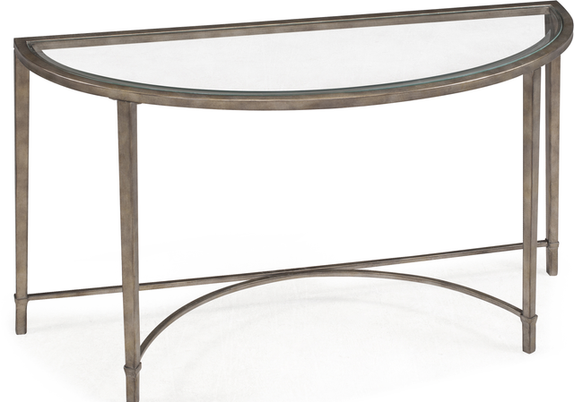 Magnussen Home® Copia Glass Top Demilune Sofa Table with Antiqued Tint Metal Base-0