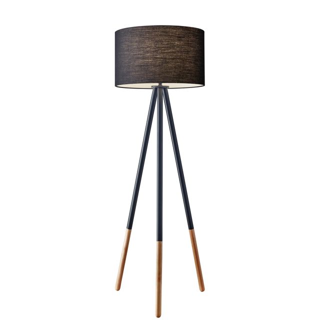 Adesso® Louise Black Painted Metal With Wood Tips Floor Lamp-0