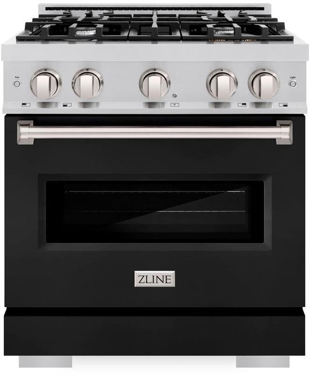 ZLINE Classic 30" Stainless Steel Pro Style Dual Fuel Range with Black Matte Door-0