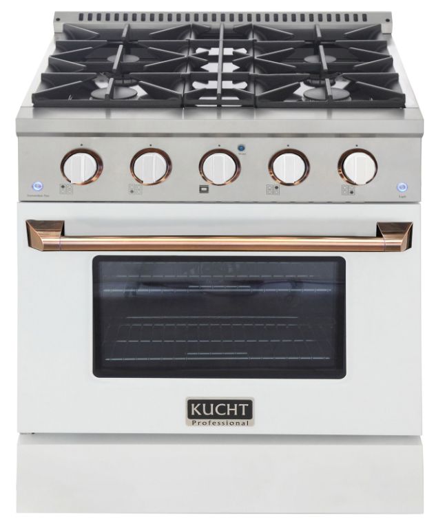 Kucht Professional KNG Series 30" Stainless Steel Pro Style Propane Gas Range with White Door and Gold Handle-0