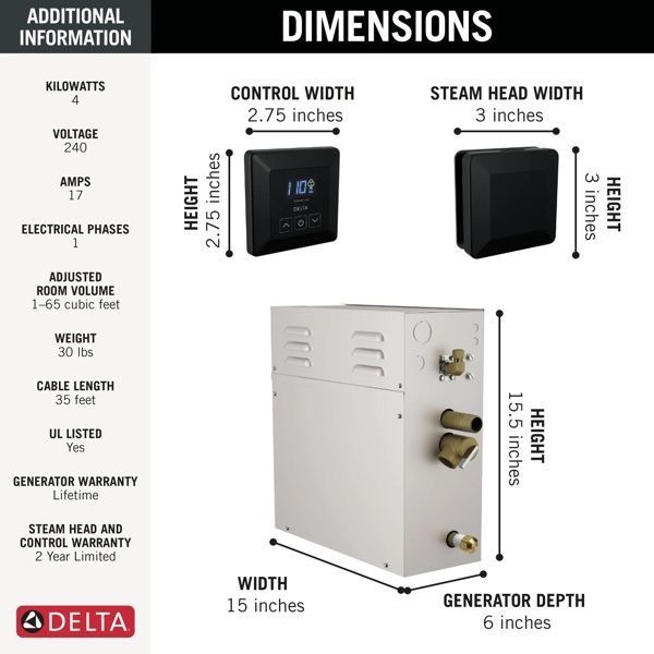 Delta Universal Showering Components SimpleSteam™ Matte Black 4kW Kit-1