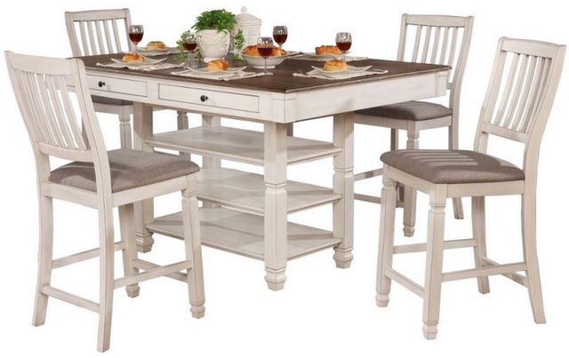 Mazin Furniture Nesbitt Antique White Counter Height Dining Table with Oak Top -2