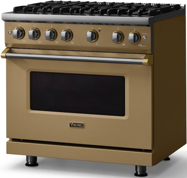 Viking® 5 Series 36" Golden Hour Pro Style Gas (NG) Range with Brushed Brass Trim-2