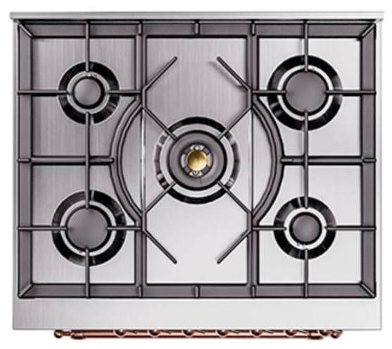 Ilve® Nostalgie II Noblesse 30'' Stainless Steel Pro Style Dual Fuel Range with Copper Trim-2