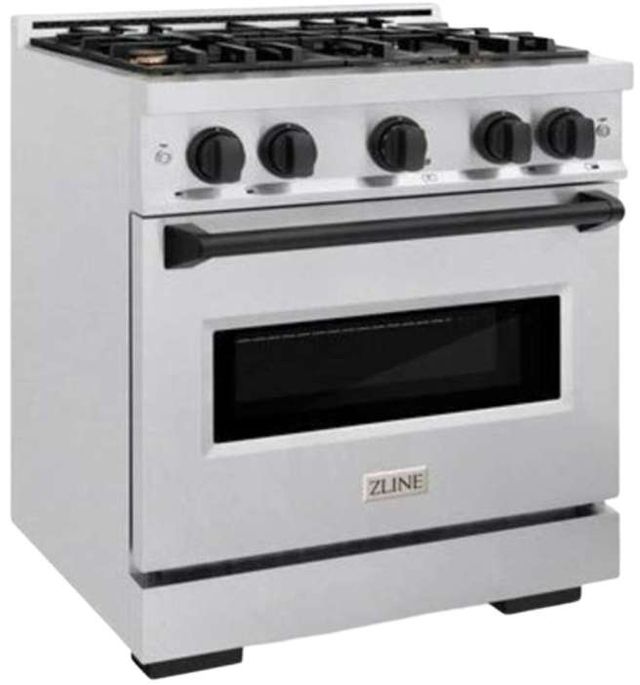 ZLINE Classic Autograph Edition 30" Satin Stainless Steel Pro Style Gas and Matte Black Accents-2