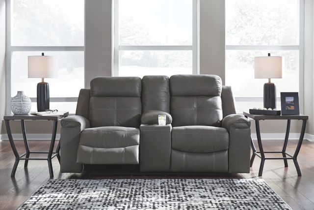 Signature Design by Ashley® Jesolo Dark Gray Double Reclining Loveseat with Console-4